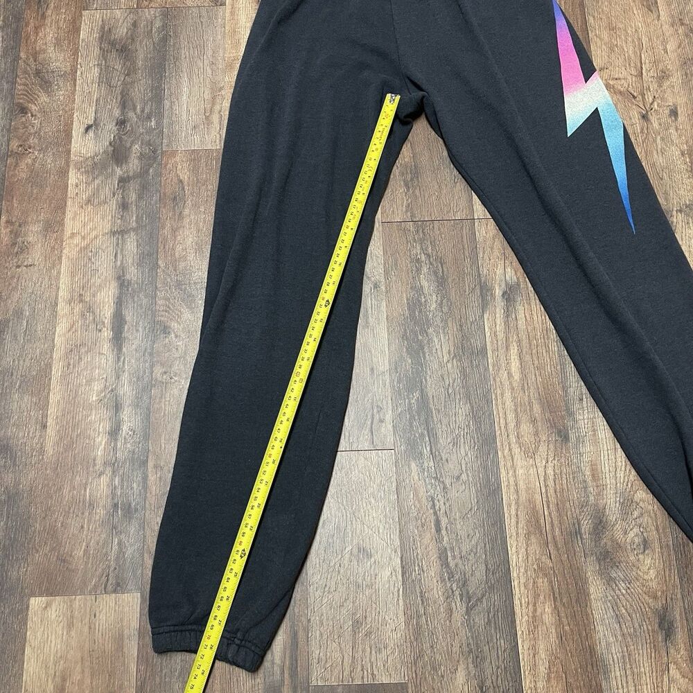 Aviator Nation Fleece Jogger Pants Medium Rainbow Lightning Bolt Logo Gray Relax - Picture 3 of 7